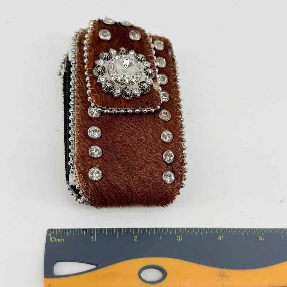 Montana West Phone Holster Small Brown Cowhide Rhinestone Y2K Western Clip